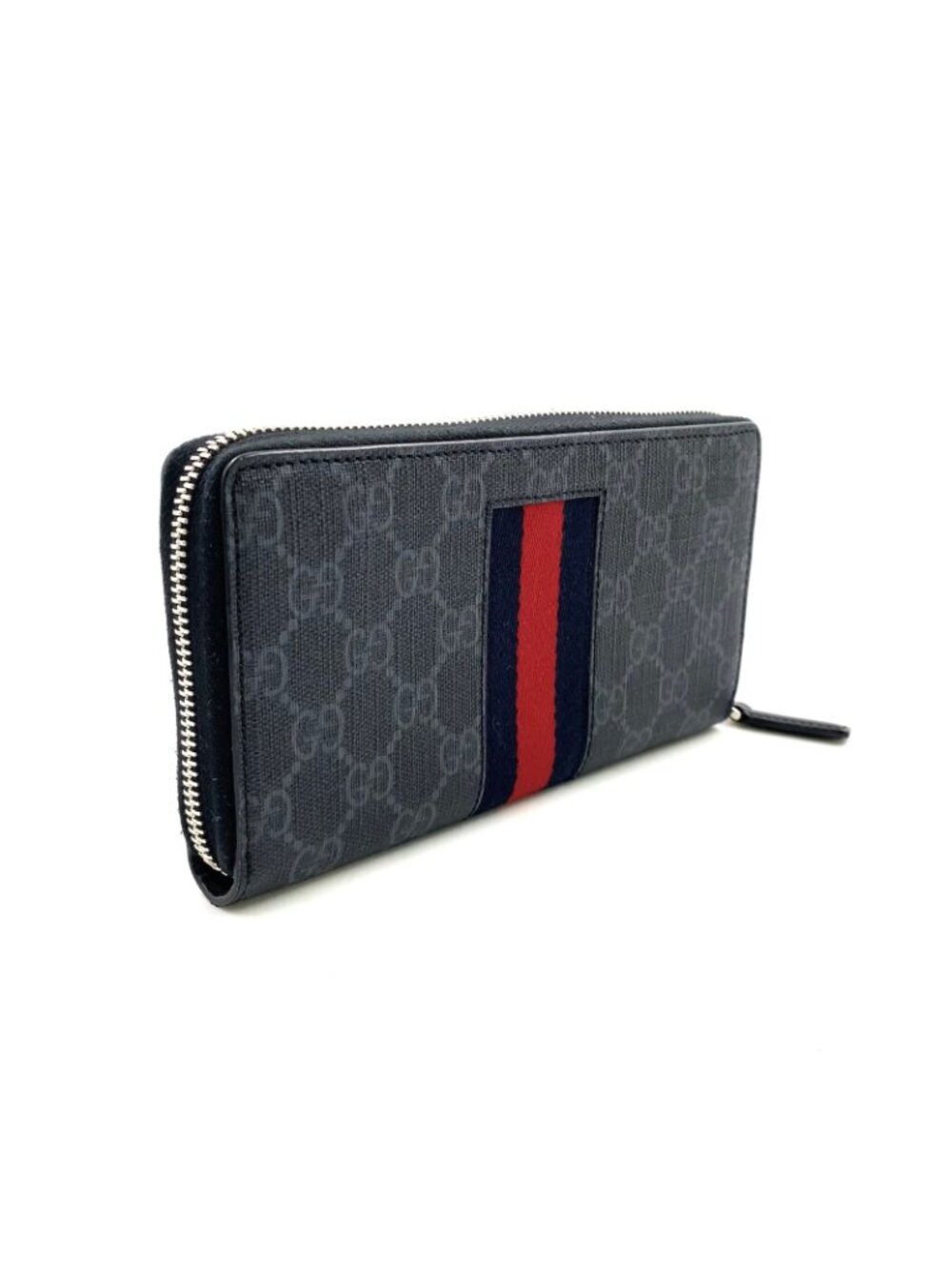 Gucci Guccissima Sherry Line Zip Around Leather Black Multicolor Wallet Silver - Picture 2 of 15